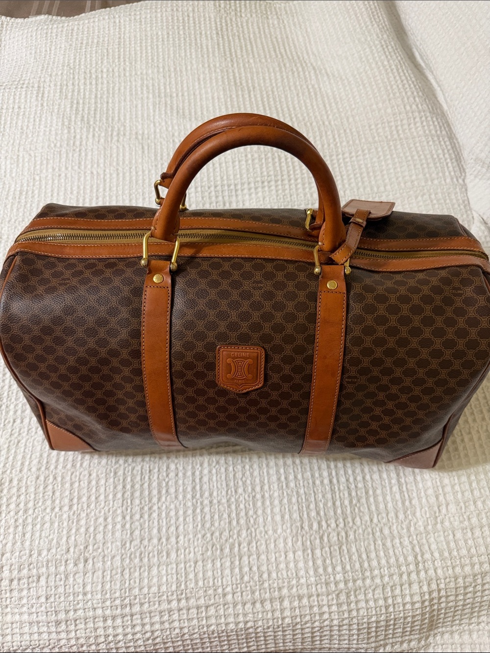 Celine Brown & Tan Coated Canvas Duffel Bag